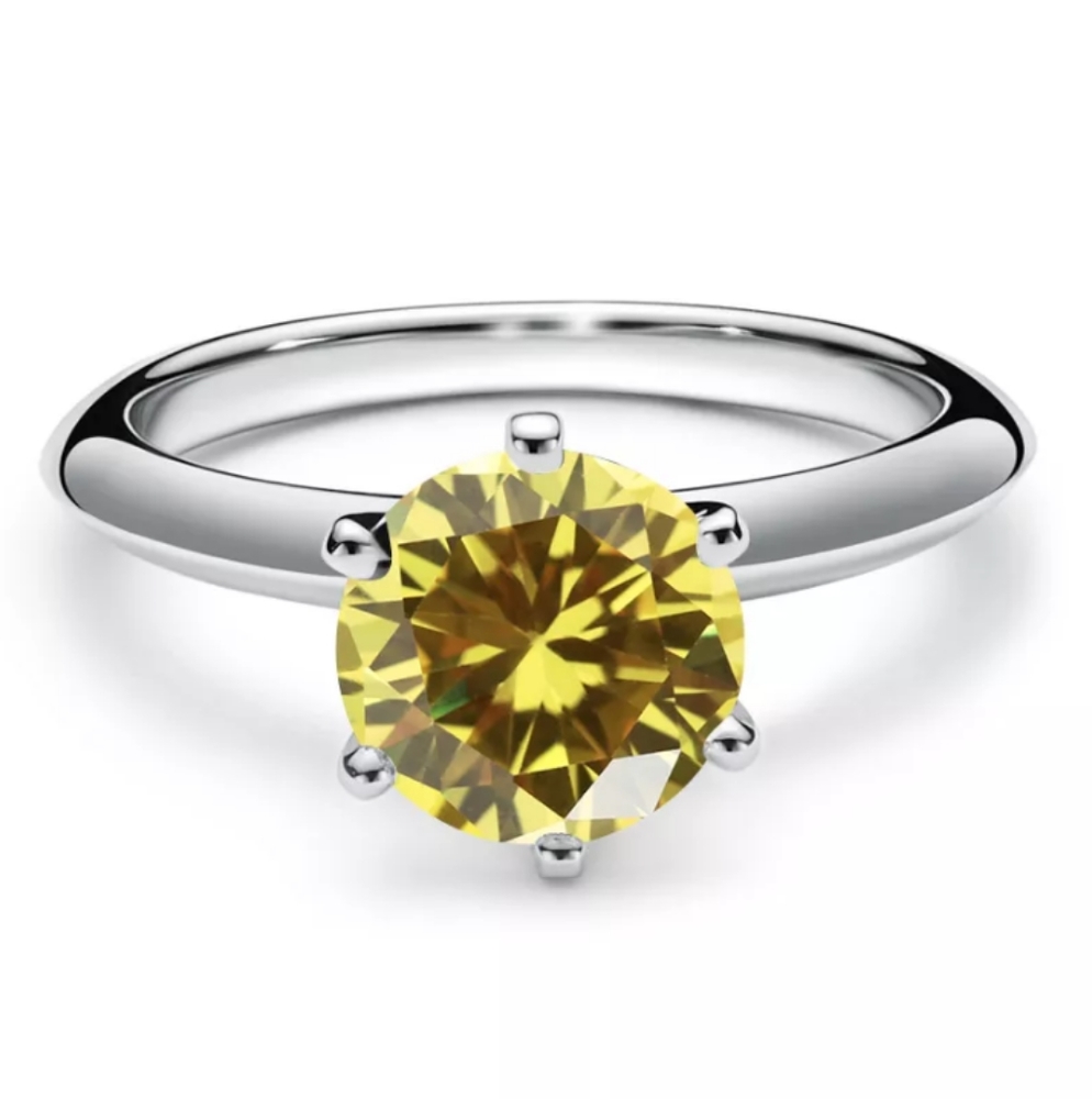 1ct t.w. Certified Yellow Moissanite Brilliant Round Diamond Ring NEW - Picture 1 of 4
